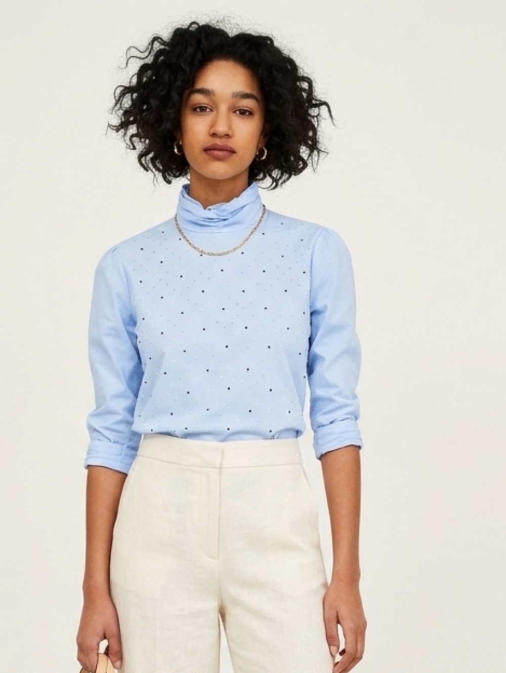 👕 ZARA - Jeweled Mock Neck Blouse